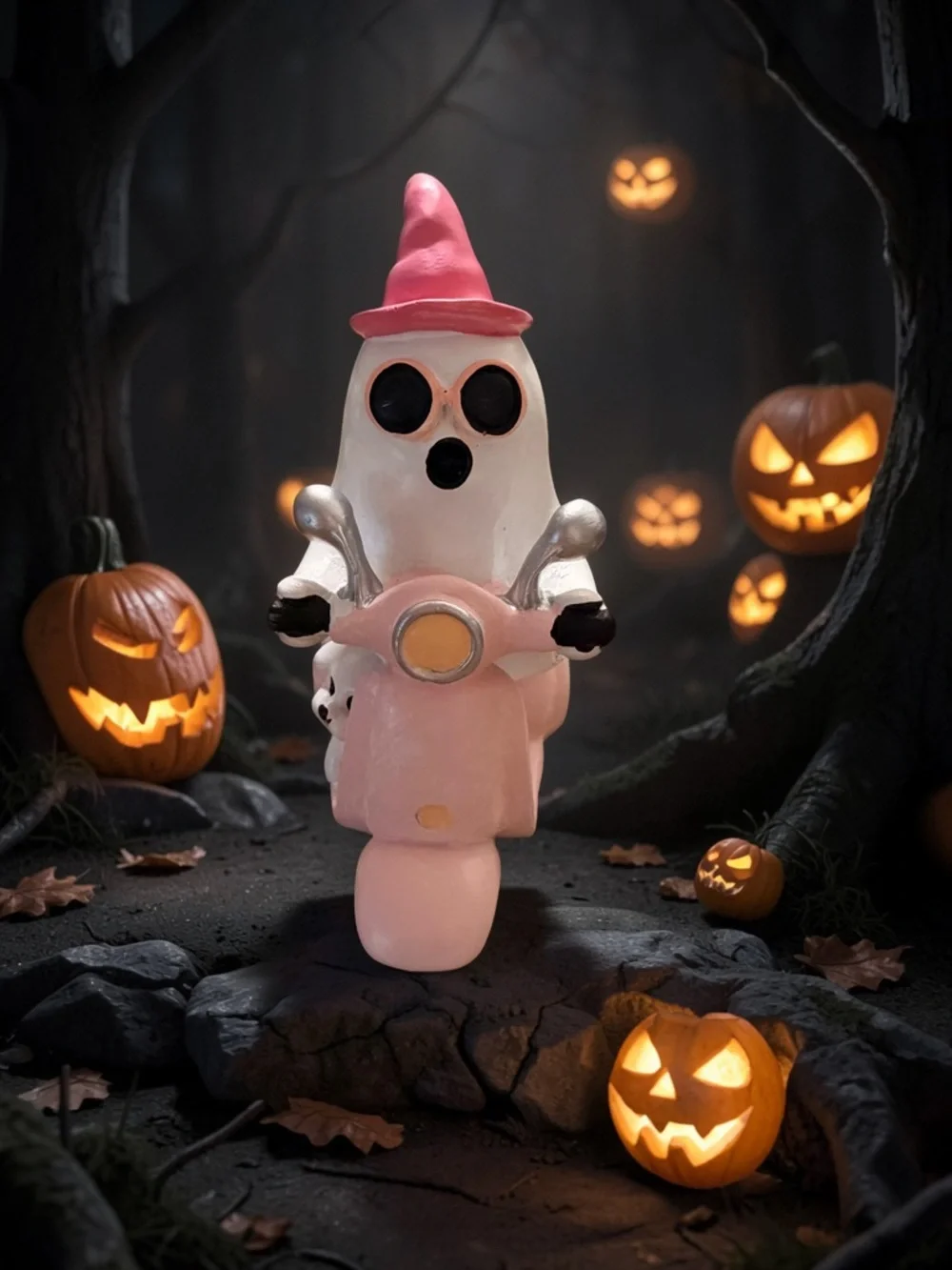 🏍️👻🐶NWT ADORABLE CERAMIC GHOST & DOG ON MOTORCYCLE HALLOWEEN FIGURE DECOR 🏍️👻🐶
